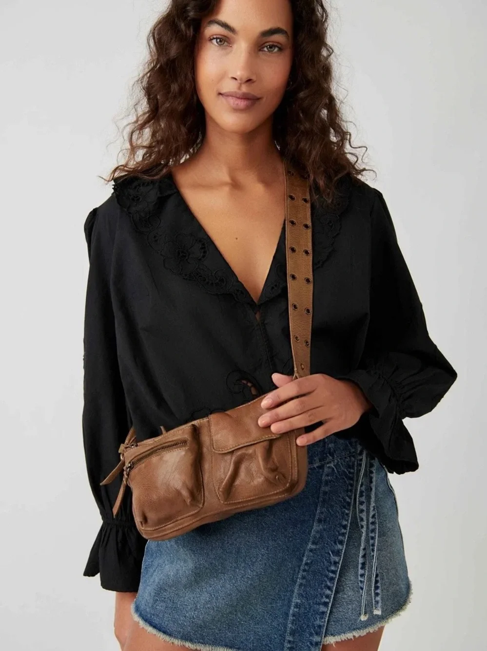 Free People Chocolate Brown Leather Messenger Bag
